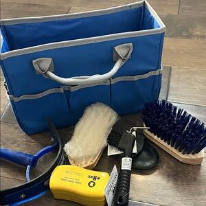 Blue Grooming Tote with Brushes